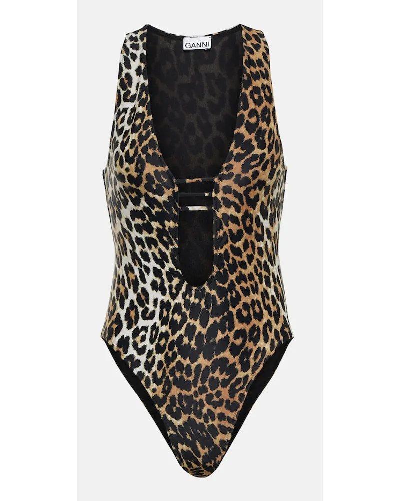 Ganni Costume intero con stampa leopardata Multicolore