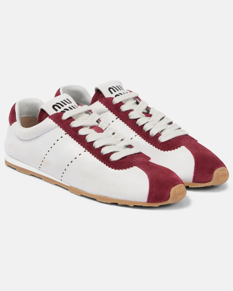 Miu Miu Sneakers Plume in pelle con suede Bianco