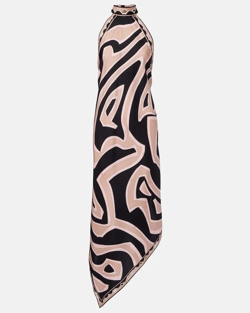 Emilio Pucci Abito midi Labirinto in twill di seta Multicolore