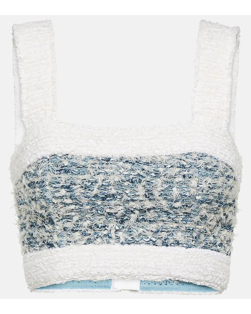 Balmain Top cropped in denim e tweed Multicolore