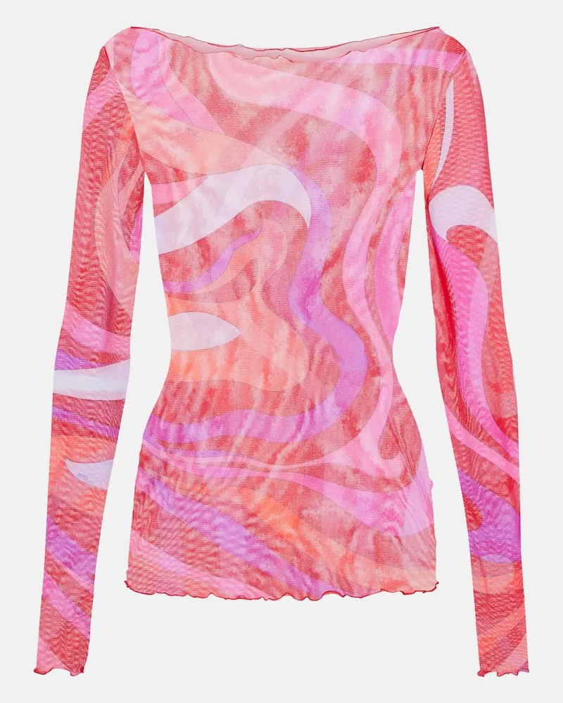 Emilio Pucci Top semitrasparente Marmo in tulle Multicolore