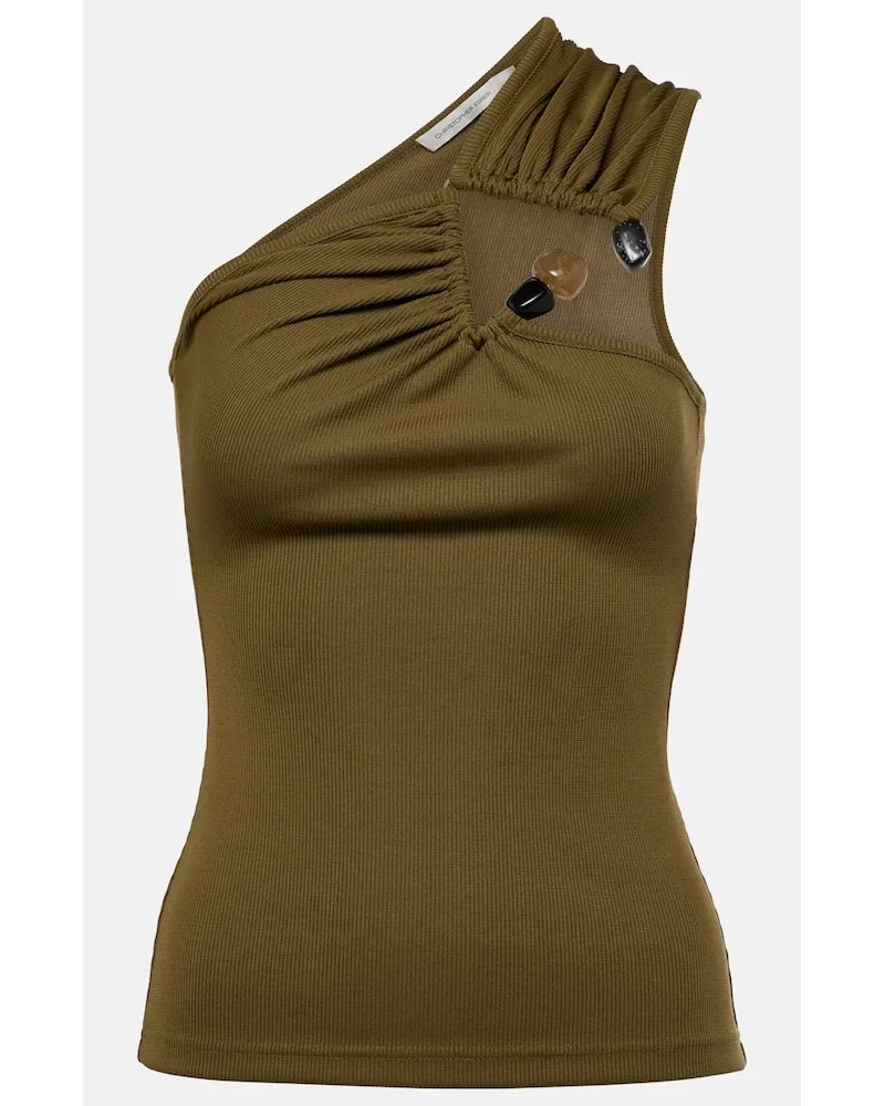 Christopher Esber Top Tri Crystal in maglia a coste Verde