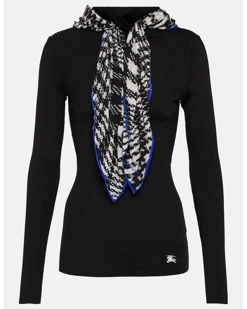 Burberry Pullover in maglia a coste con sciarpa Nero