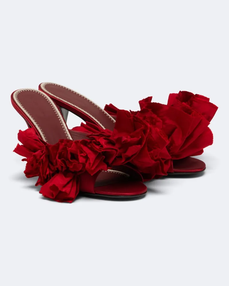 Magda Butrym Mules in raso con applicazioni floreali Rosso