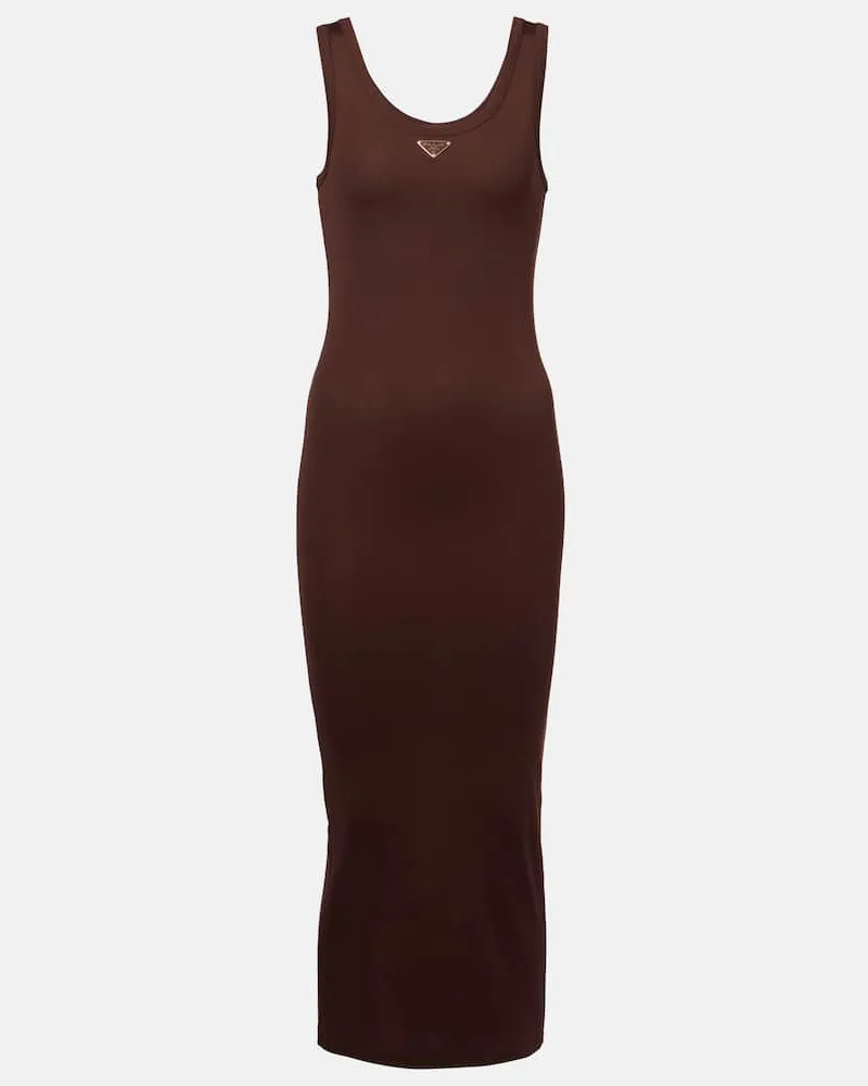 Prada Abito midi in maglia di cotone Marrone