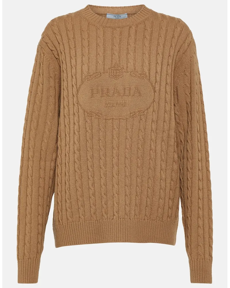 Prada Pullover in cashmere con logo Marrone