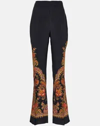 Etro Pantaloni in seta paisley a vita alta Nero