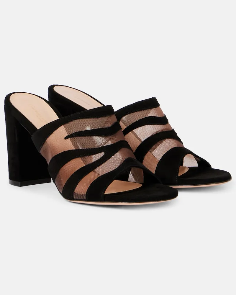 Gianvito Rossi Mules in suede e mesh Nero