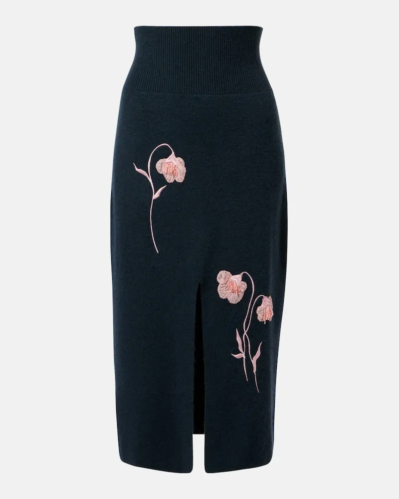 Erdem Gonna midi in maglia con fiori applicati Verde