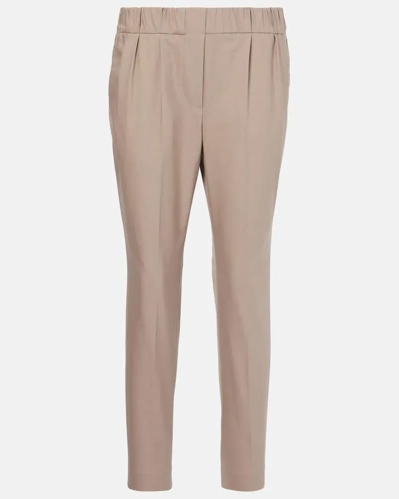 Brunello Cucinelli Pantaloni slim in misto cotone Beige