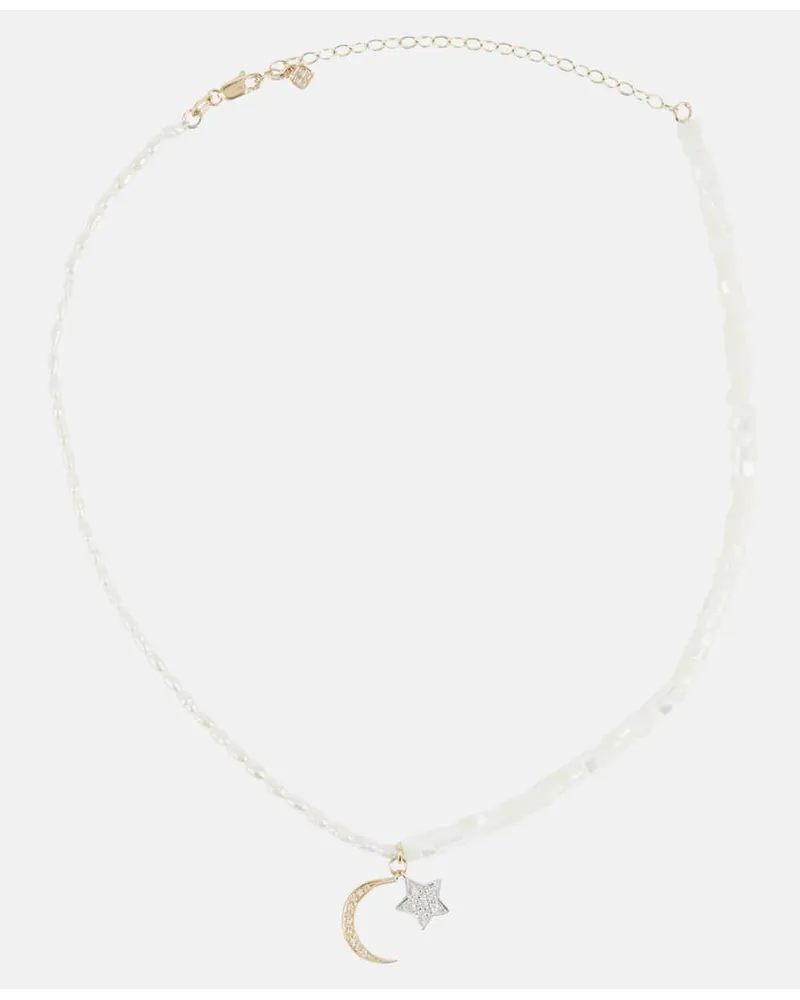 Sydney Evan Collana Half Moon in oro 14kt con diamanti Bianco