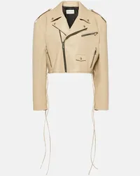 Magda Butrym Giacca biker cropped in pelle Beige