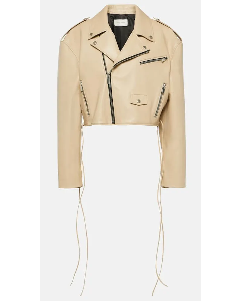 Magda Butrym Giacca biker cropped in pelle Beige