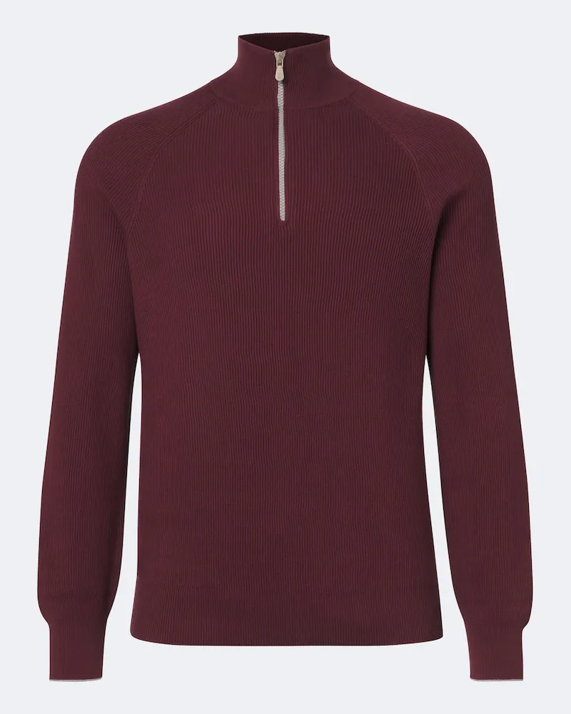 Brunello Cucinelli Pullover in cotone a coste Borgogna