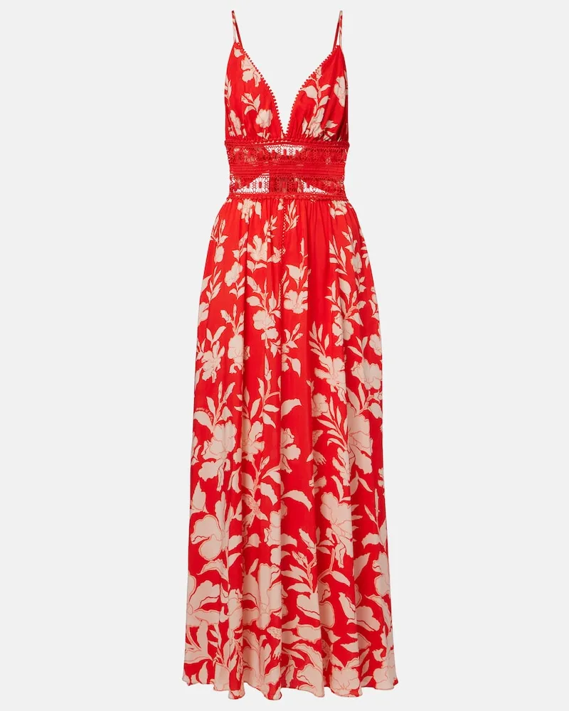Poupette St Barth Abito lungo Havana con stampa floreale Rosso