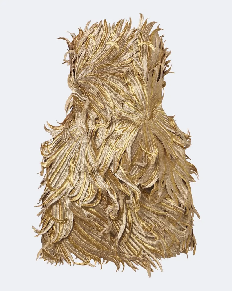 Oscar de la Renta Abito bustier con applicazioni floreali Oro