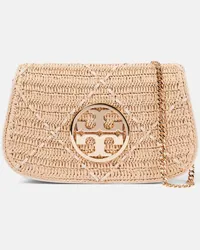 Tory Burch Clutch Reva in rafia e pelle Bianco