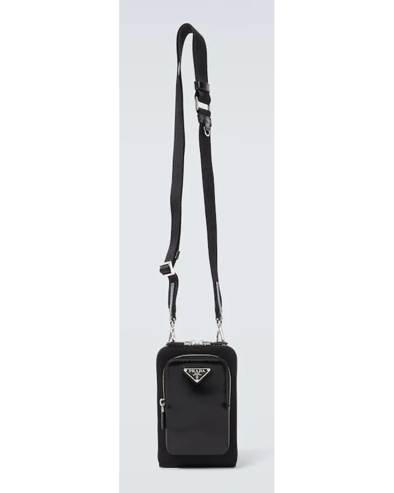 Prada Borsa porta smartphone in pelle e Re-Nylon Nero