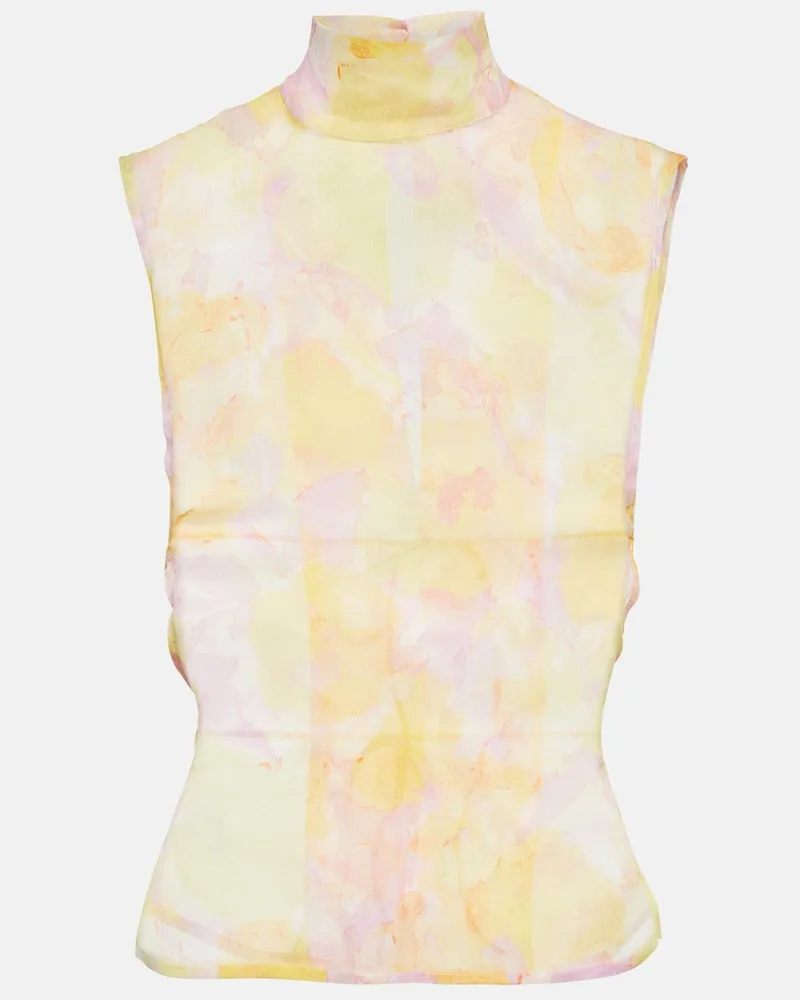 Dries van Noten Top lupetto in seta con stampa Giallo