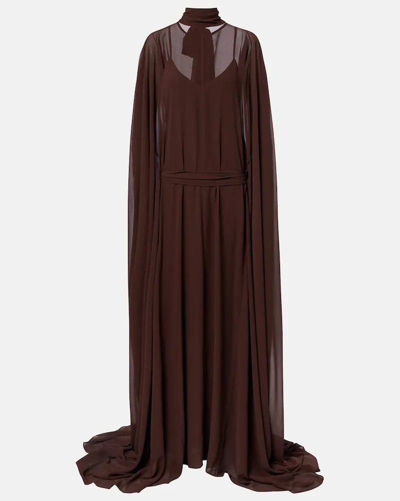 De La Vali Abito lungo Nila in chiffon Marrone