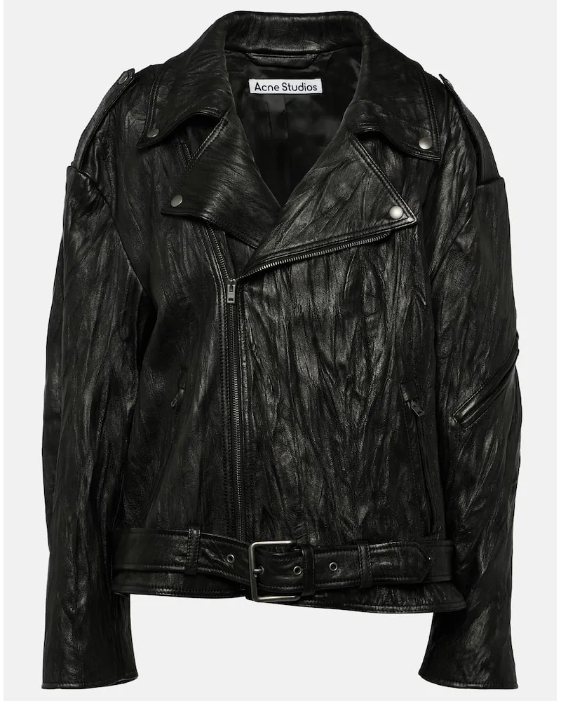 Acne Studios Giacca in pelle Linor con cintura Nero