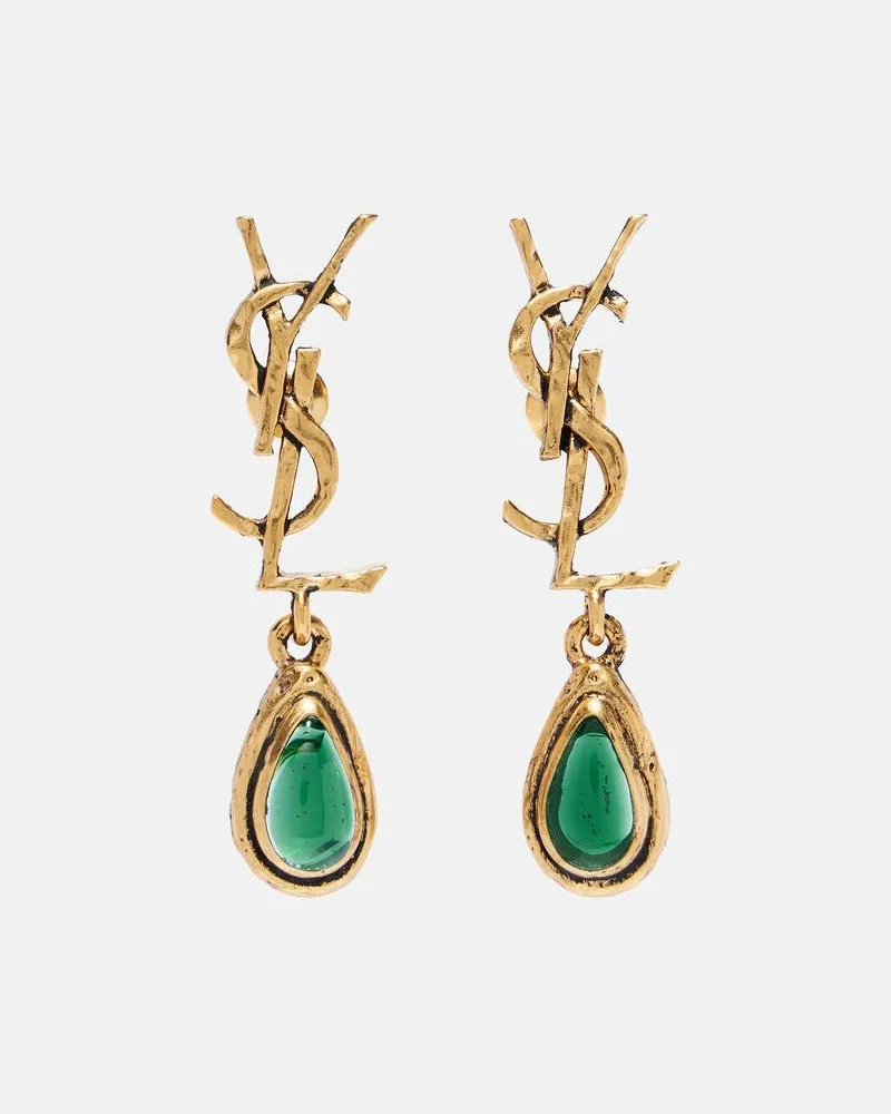 Saint Laurent Orecchini pendenti Cassandre con cristalli Oro