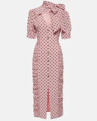 Alessandra Rich Abito midi in seta a pois Rosa