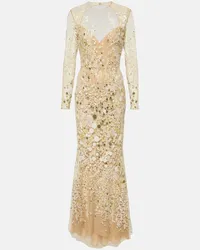 Elie Saab Abito lungo in tulle con ricamo Beige