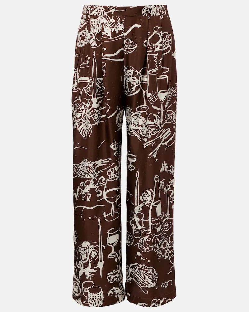 ASCENO Pantaloni Isola a gamba larga in seta Marrone