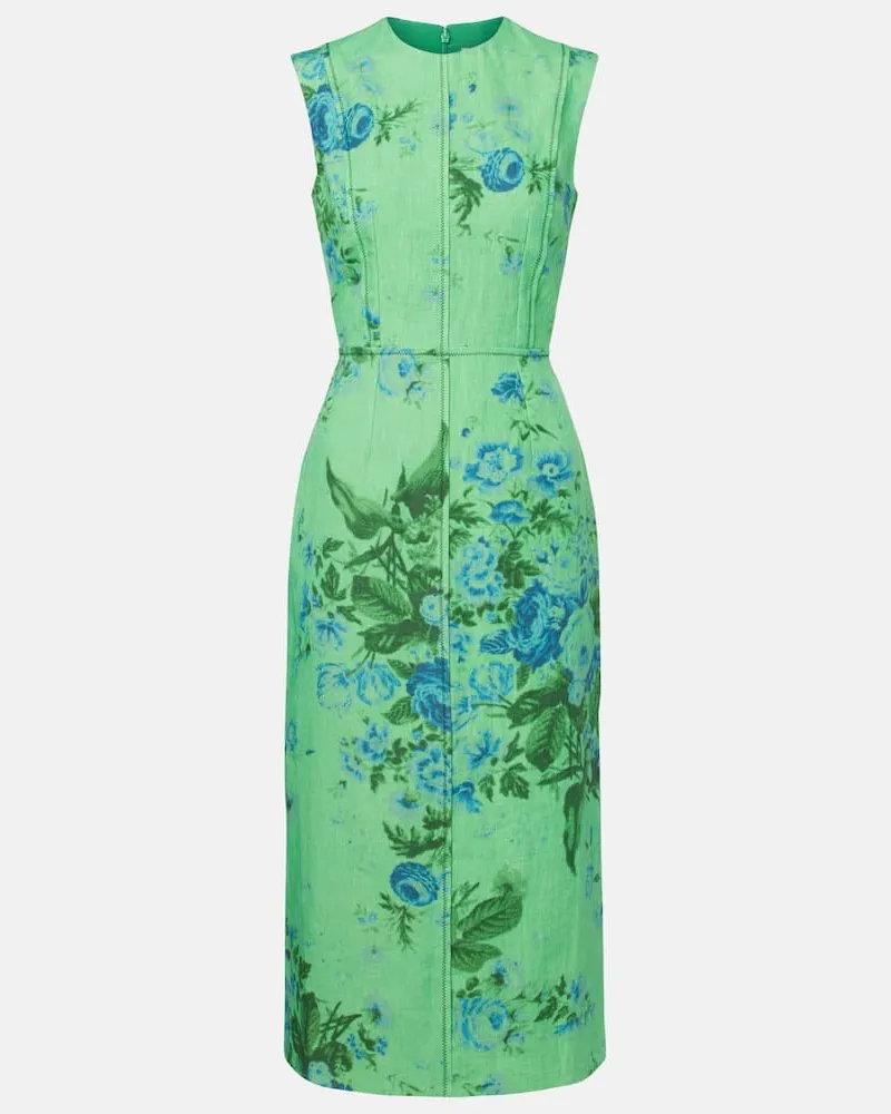 Erdem Abito midi in lino con stampa floreale Verde