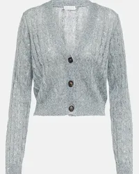 Brunello Cucinelli Cardigan in misto lino a trecce Blu