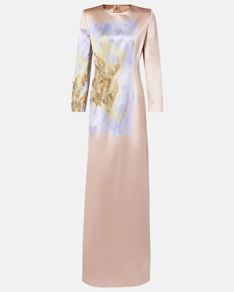 Dries van Noten Abito lungo in cotone e seta con paillettes Arancione