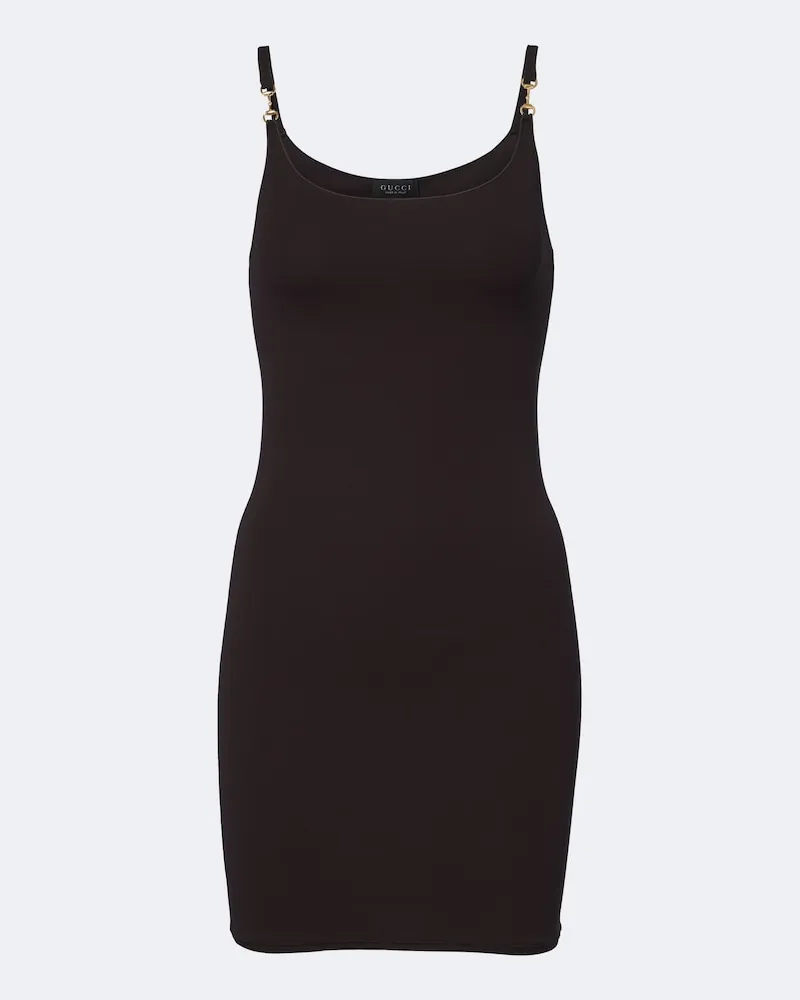 Gucci Abito corto Horsebit in crêpe jersey Marrone