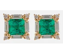 Orecchini in oro 18kt con diamanti e smeraldi