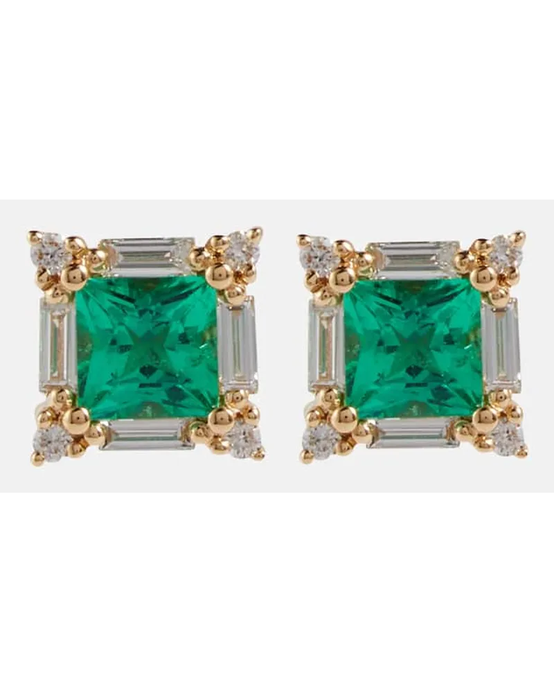 Suzanne Kalan Orecchini in oro 18kt con diamanti e smeraldi Verde