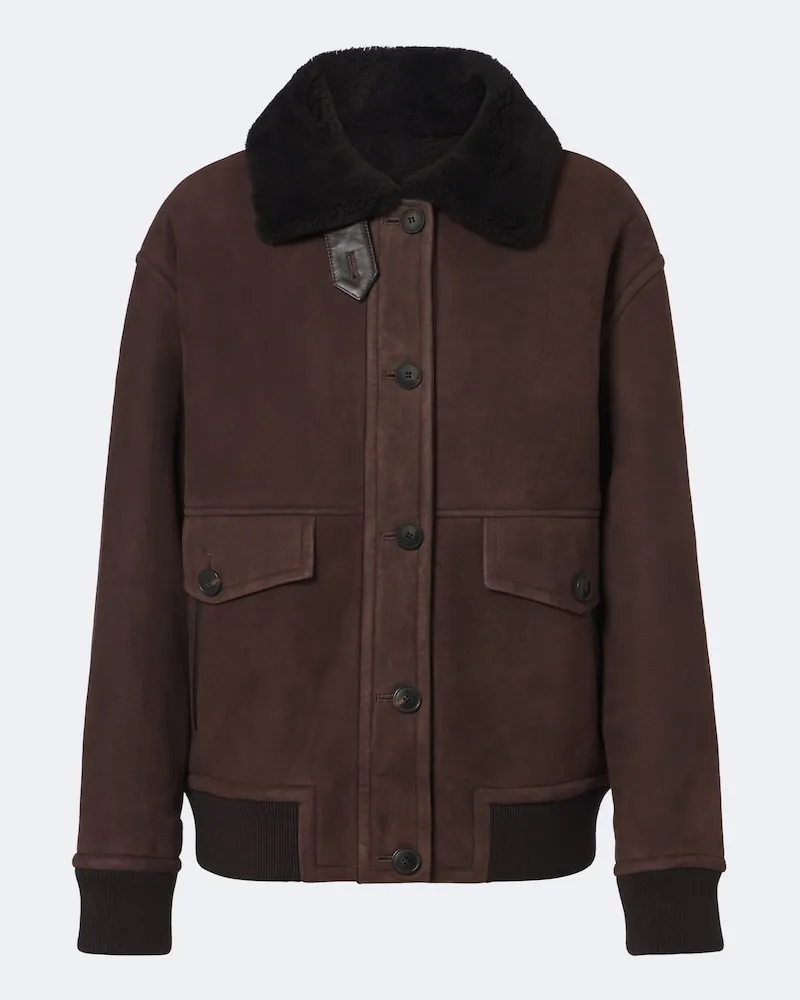 Yves Salomon Giacca in suede con shearling Marrone