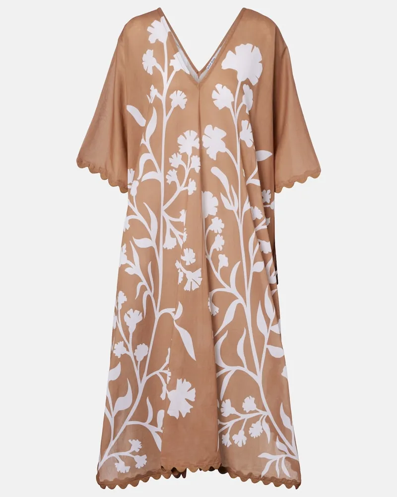Juliet Dunn Caftano in cotone con stampa floreale Marrone