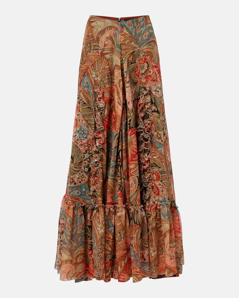 Etro Gonna lunga in seta con stampa Rosso