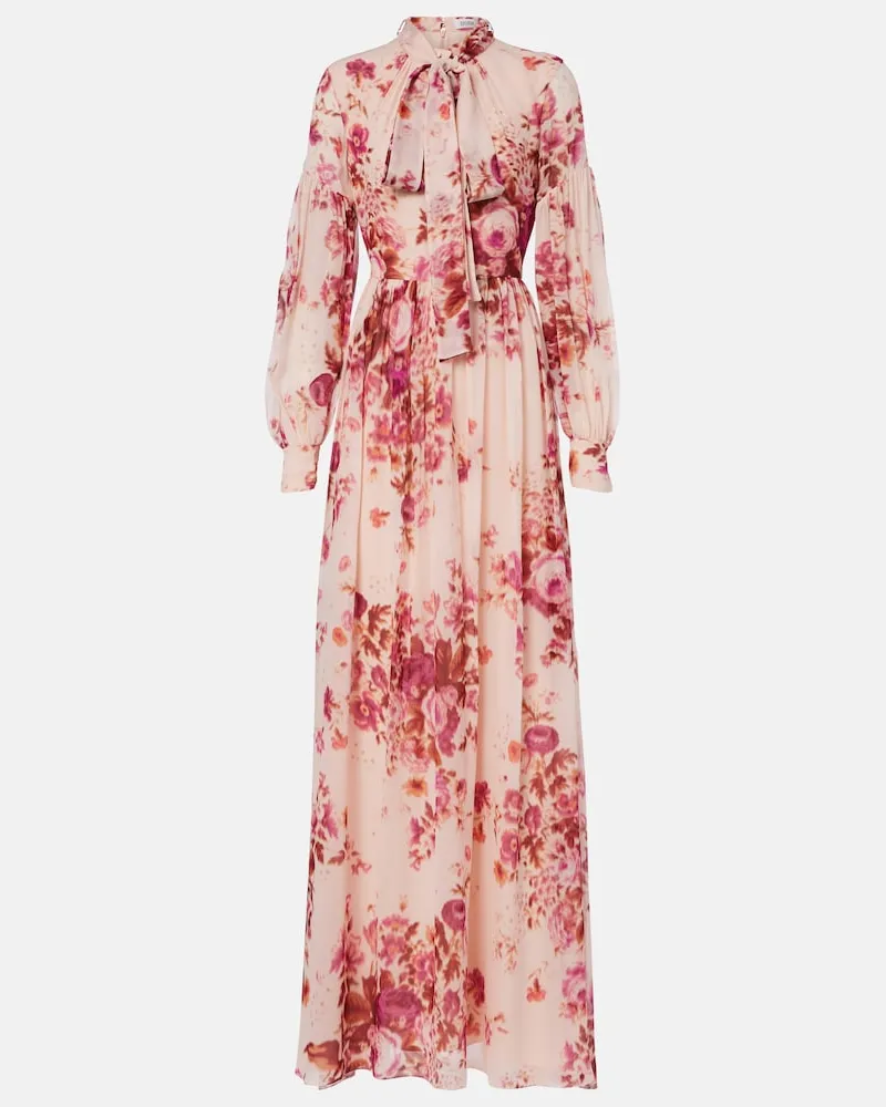 Erdem Abito lungo in voile di seta floreale Rosa