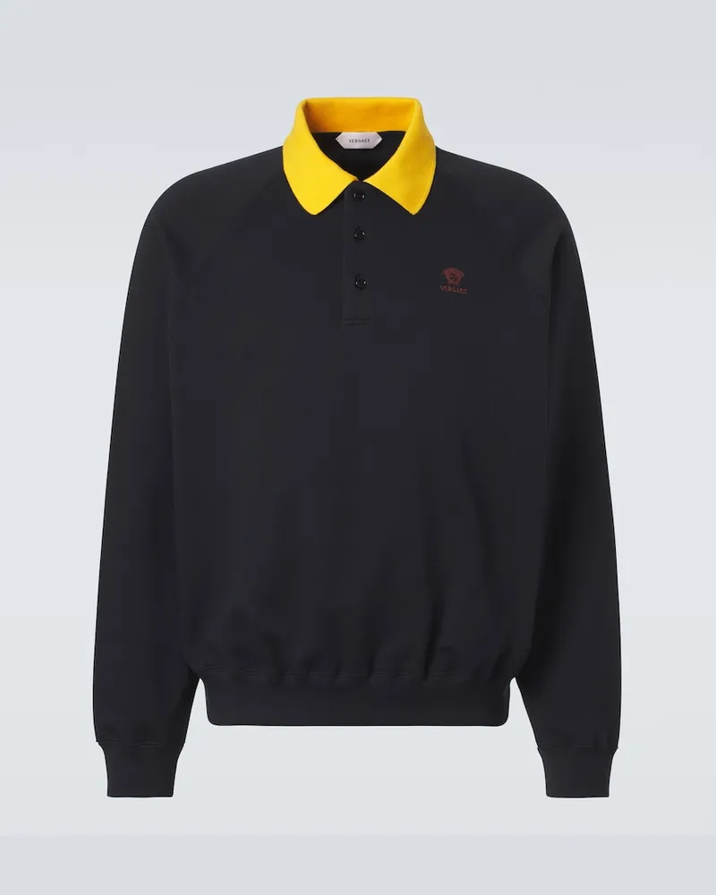 Versace Polo in jersey di cotone con ricamo Blu