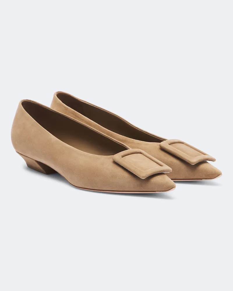 Roger Vivier Ballerine Viv' in The City in suede Beige