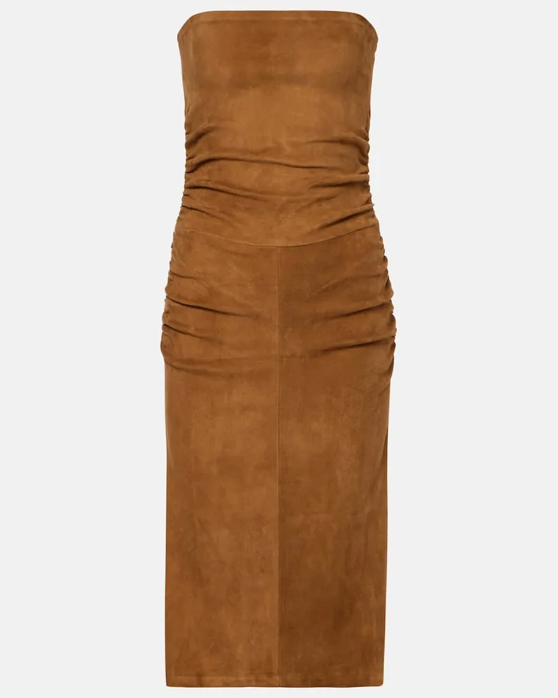Stouls Abito midi Salma in suede con ruches Marrone