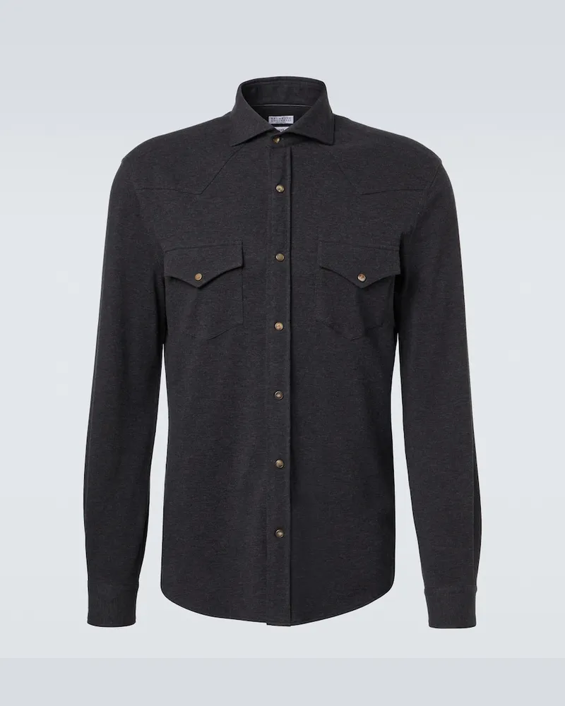 Brunello Cucinelli Giacca camicia in cotone Grigio