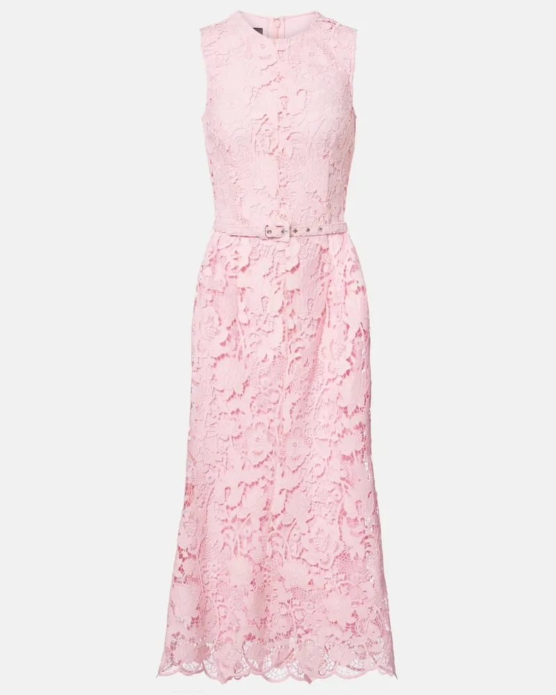 Monique Lhuillier Abito midi in pizzo Rosa