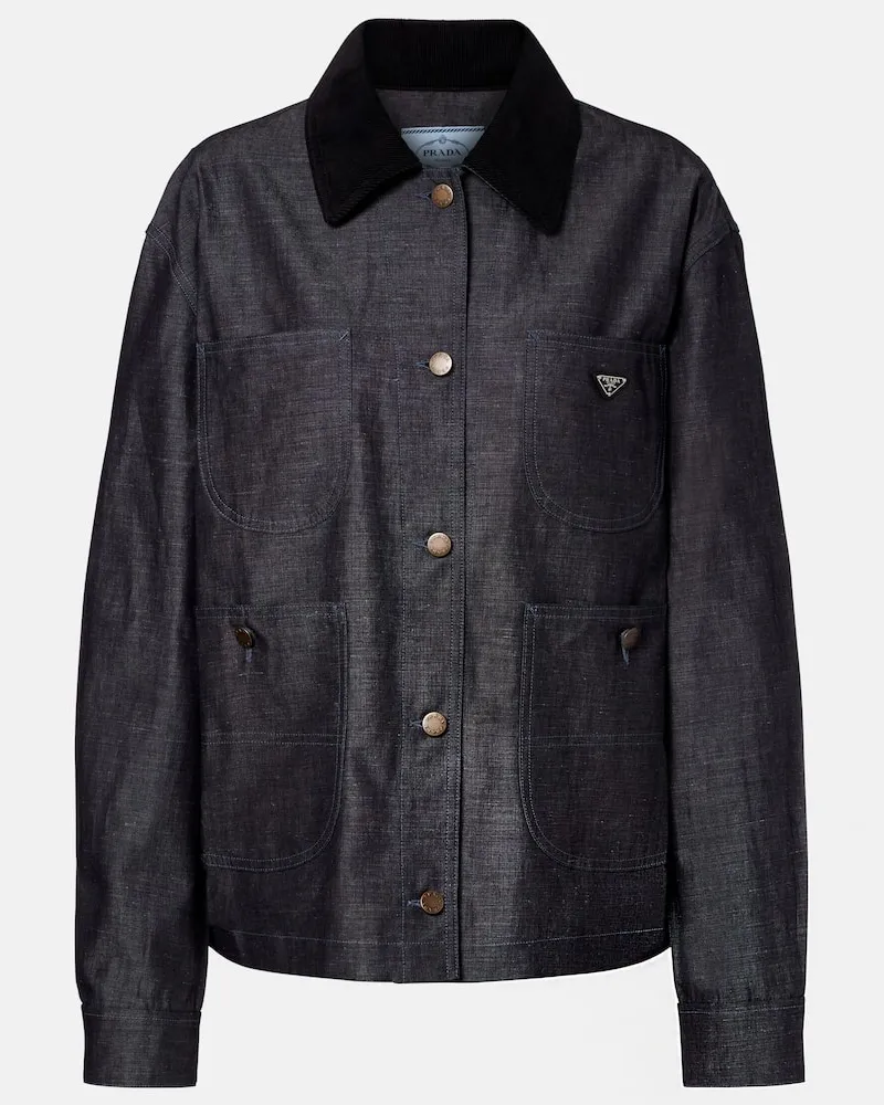 Prada Giacca in chambray di cotone e lino Blu