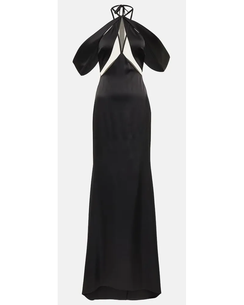 David Koma Abito lungo in tulle con scollo bardot Nero