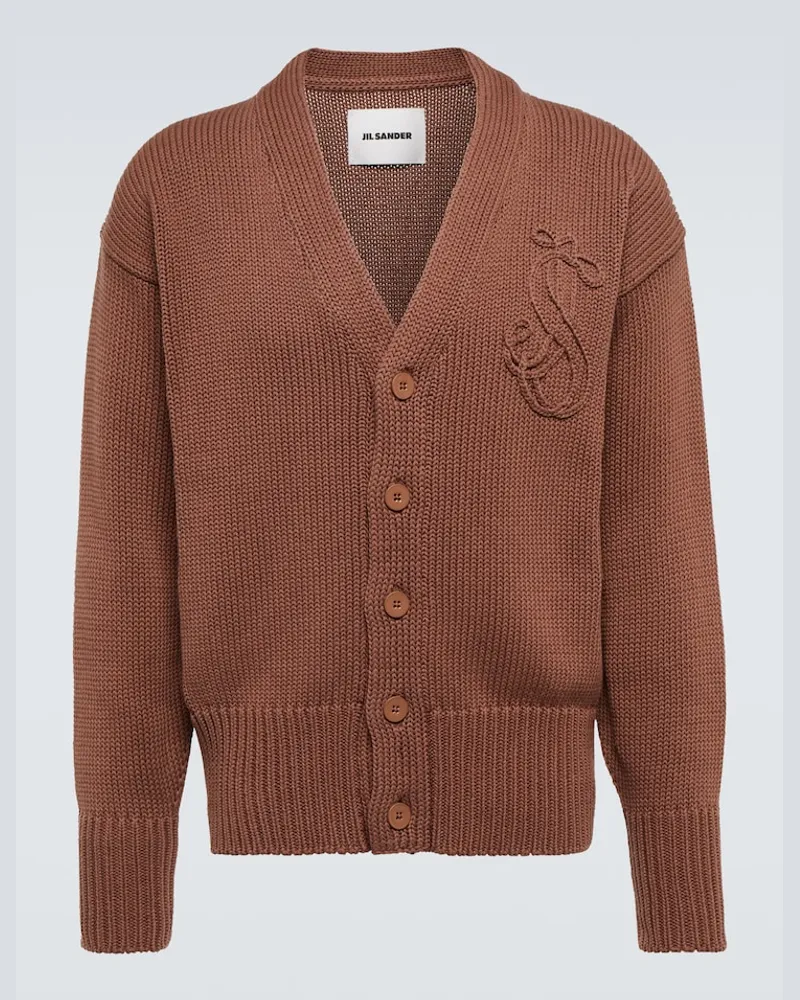 Jil Sander Cardigan in maglia con ricamo Marrone