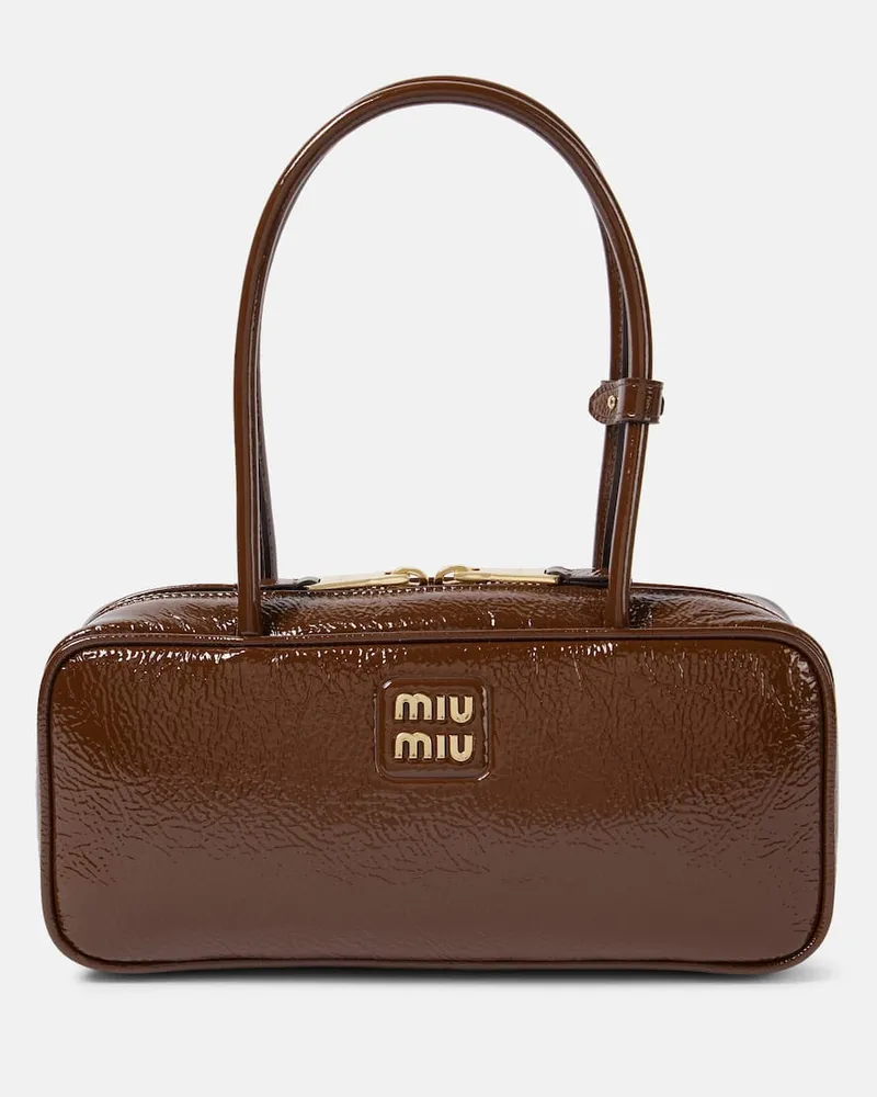 Miu Miu Borsa a spalla Beau in vernice Marrone