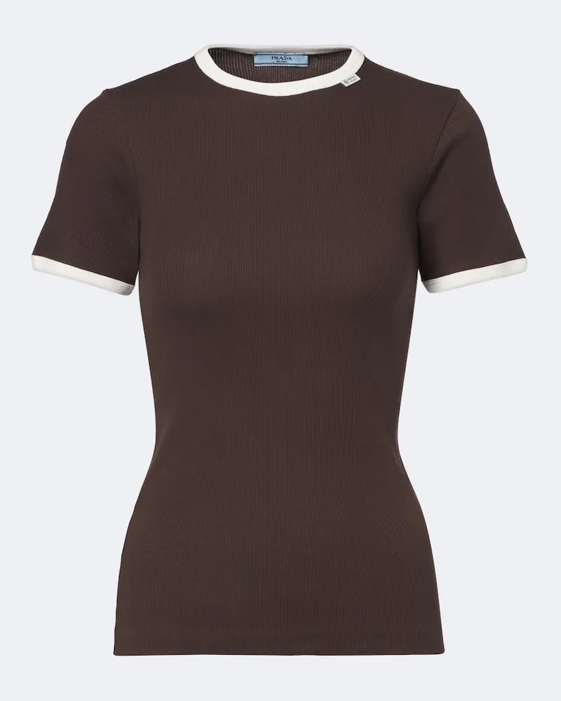 Prada T-shirt in cotone a coste Marrone