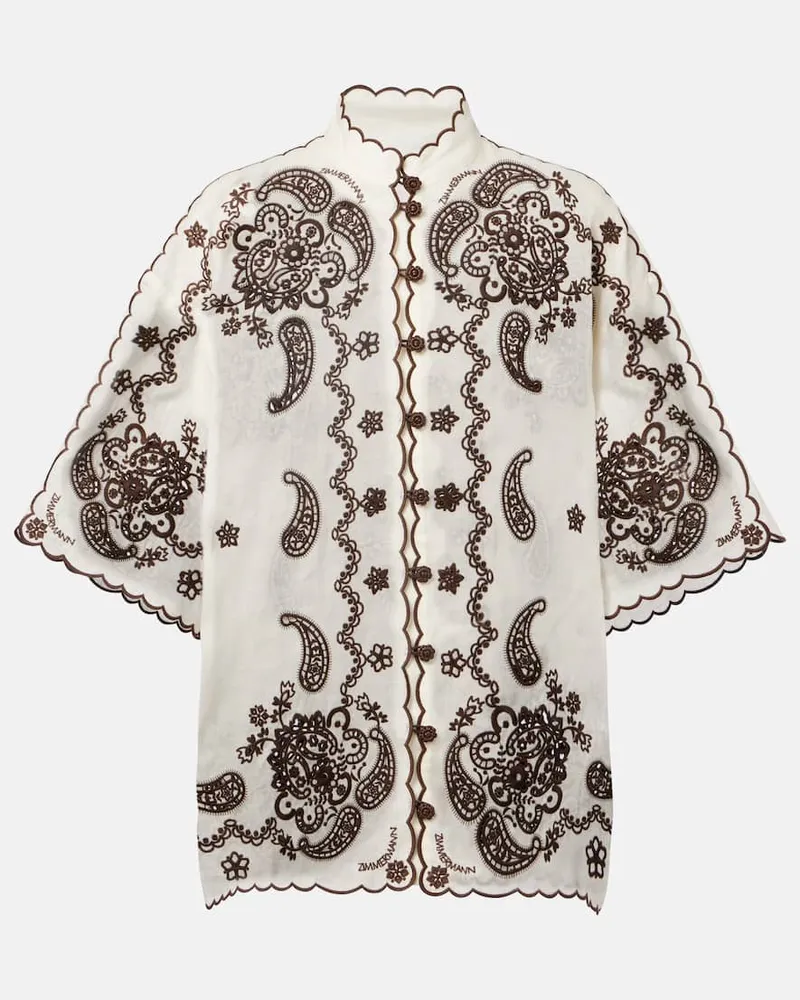 Zimmermann Camicia Ascension in lino con ricamo Bianco